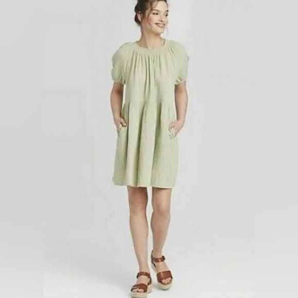 Universal Thread|Sage Green Baby doll Smocked Dress in gauze cotton•Beachy boho - Picture 2 of 15